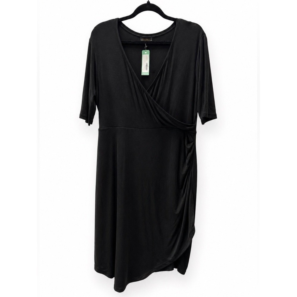 Goldray Black Wrap Front Ruched Sheath Dress XXL Short Sleeve Plus Size New